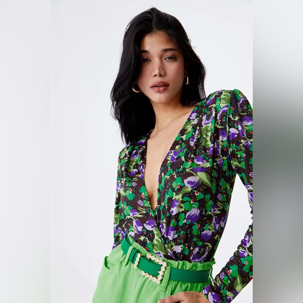 Zara floral green and purple bodysuit